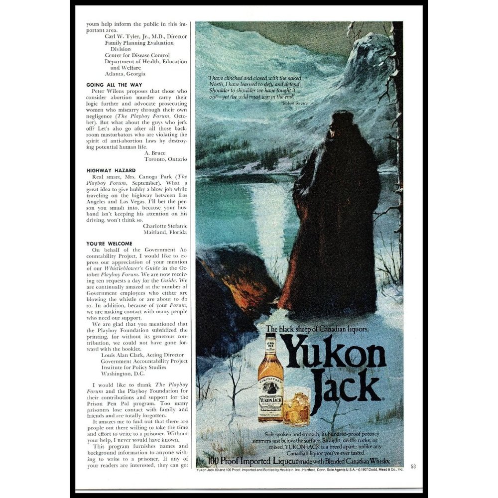 1979 Yukon Jack Canadian Whiskey Vintage Print Ad Painting Drawing Winter Art